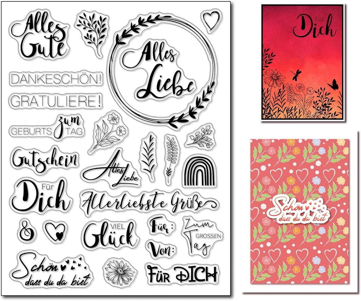 Wenszin in Duitsland, duidelijke stempels voor het maken van kaarten Alles Liebe Danke Bont Dich Siliconen Stempels Sentiment Rubberen Stempels voor Scrapbooking Tijdschriften Papier