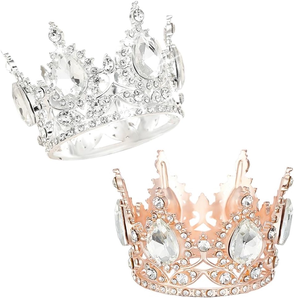 2 stuks taartdecoratie met kroon, mini-kroon, 3D-kroon, taartdecoratie, zilver en kroon voor verjaardagsfeesten, bruiloftstaarten, prinses prins