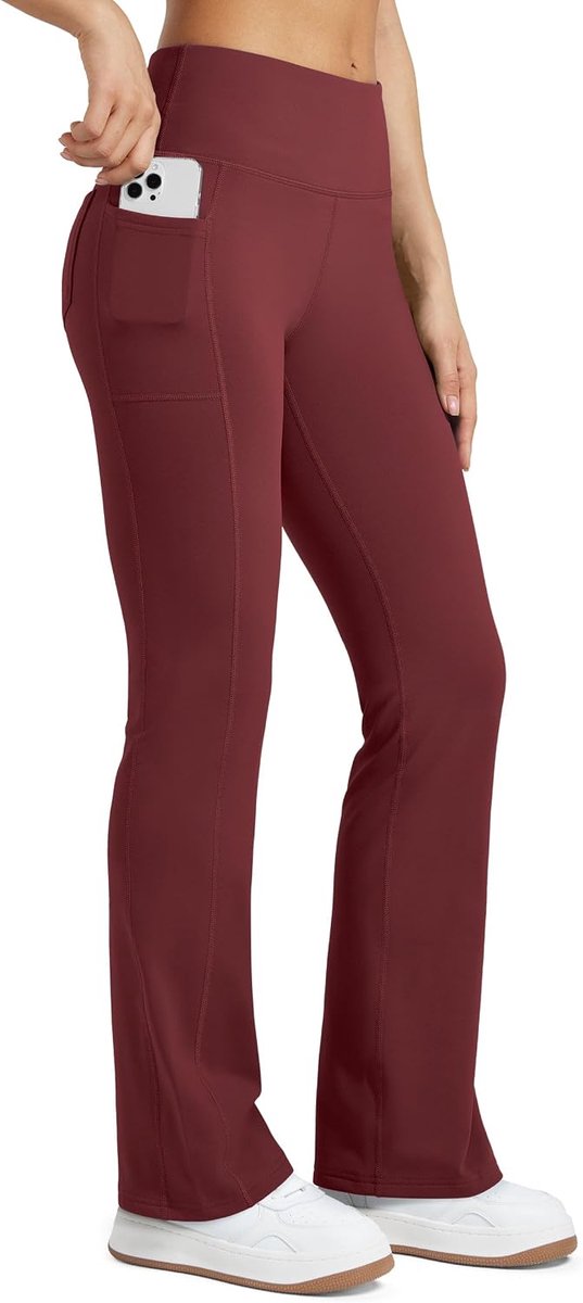 Thermische flare dameslegging, yogabroek, warme sportbroek, bootcut broek, hoge taille, met zakken