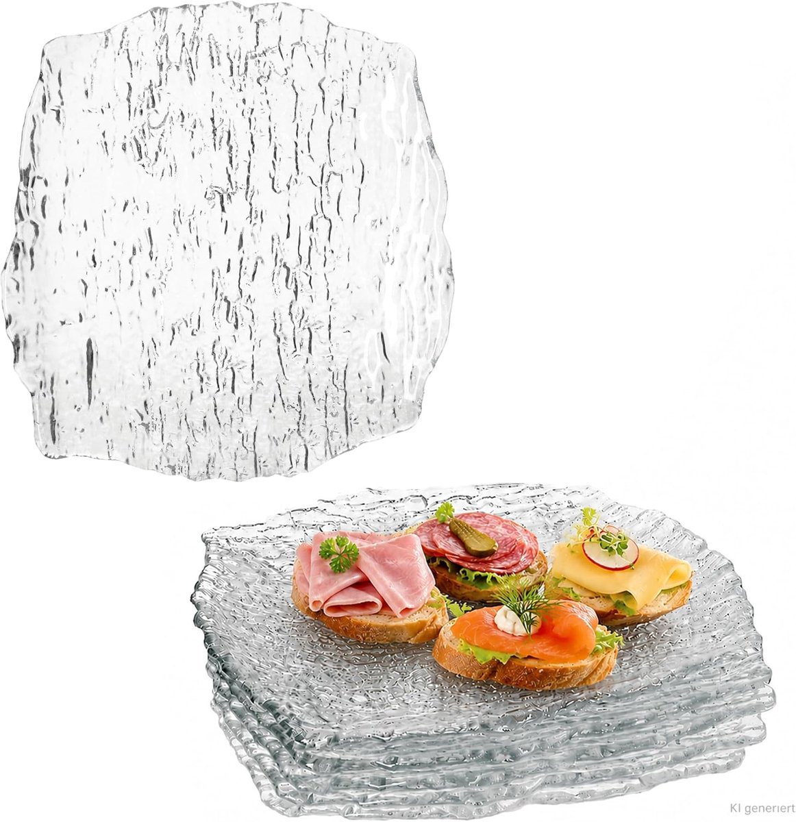 St Tropez Set van 6 platte borden van glas, 28 x 28 cm (l x b), vierkante eetborden, serveerbord voor hoofdgerechten, buffet en diner