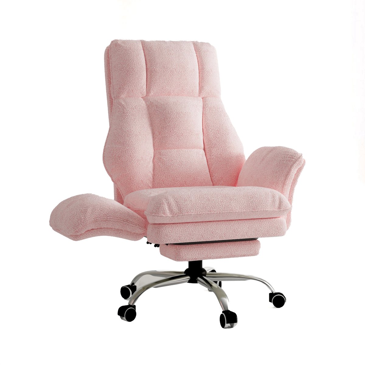 Gudalio Luxe Bureaustoel - Stoelen - Ergonomisch - Opklapbare Armleuningen - Voetensteun - 180 kg - Draaibaar - Teddy Stof - Roze