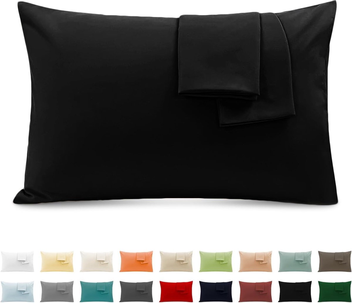 1 kussensloop, 100% katoen, 45 x 150 cm, 1 stuk, superzacht premium jersey hoofdkussensloop, zwart