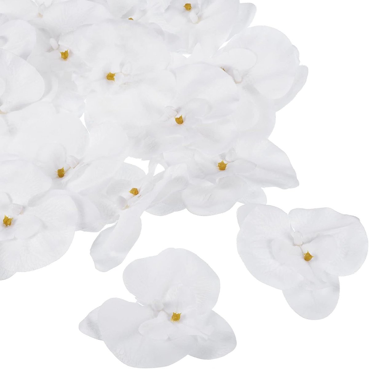 20 stuks kunstorchidee, bloemkoppen, zijde, phalaenopsis valse vlinder, orchidee, hoofden voor bruiloft, boeket, decoratie, doe-het-zelvers, puur wit