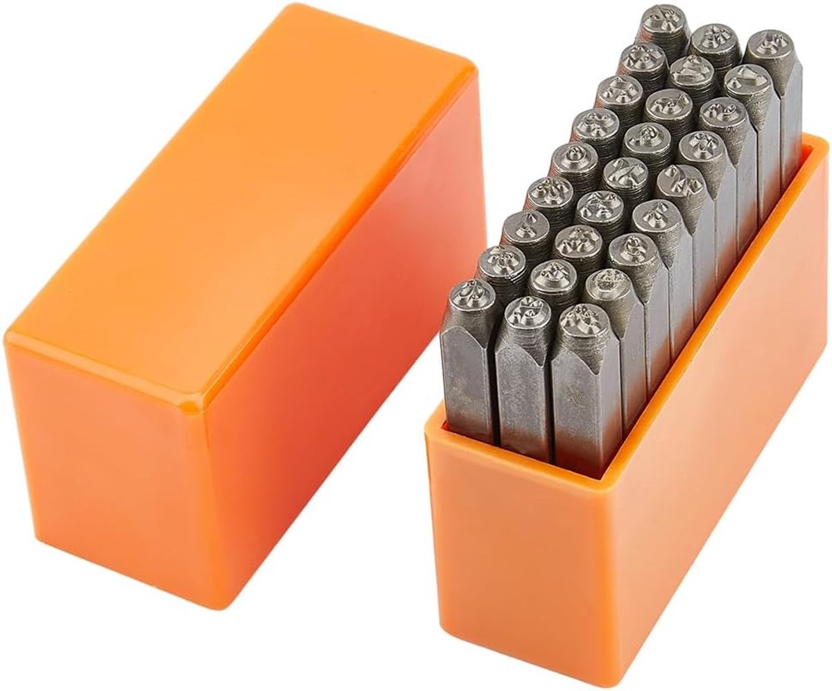 27 STKS 7mm Brief Alfabet A-Z Koolstof Staal Stempels Leerwerk Gereedschap Artistieke Hoofdstad Brief Stempel Punch Stempel Set Craft Tool voor Metalen Lederen Crafting Hout