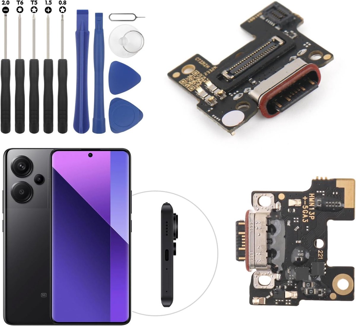 Oplaadaansluiting compatibel met Xiaomi Redmi Note 13 pro+ USB dock connector voor Xiaomi Redmi Note 13 pro Plus 5G flexibele kabel oplaadpoort oplaadbus vervanging
