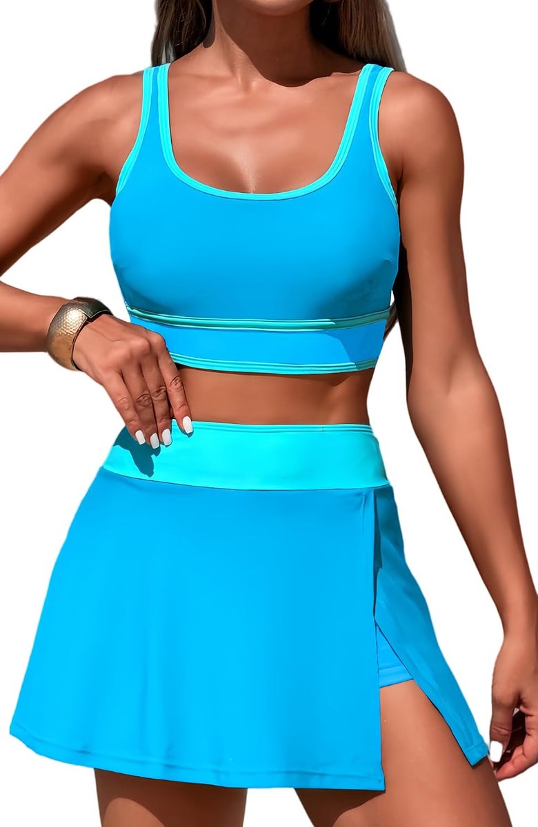 Bikinisets voor dames, push-up tankini-badpakken, bescheiden badmode, surfpak, rasbeschermers, tweedelig badpak, tennisrok, S M L XL