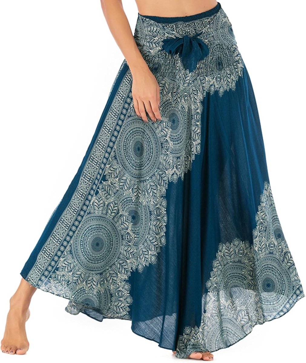 2-in-1 petticoat voor dames, lang, hoge taille, lange maxi-rok, bohemian, elastische taille, maxi-rok, casual, vakantie, zomer, strand