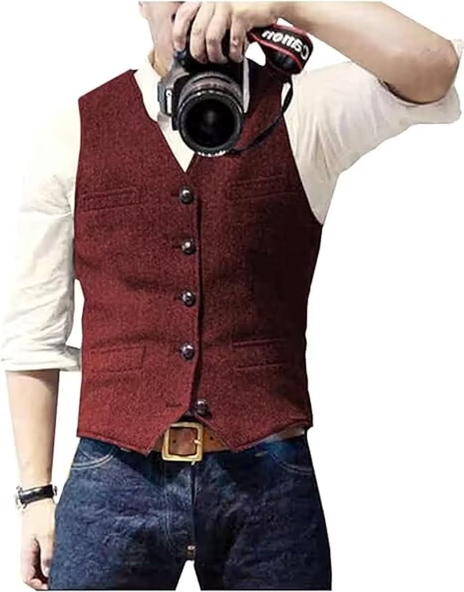 Casual wollen vest met visgraatpatroon voor onder pak, v-hals, tweedvest voor bruiloft, bruidsjonker