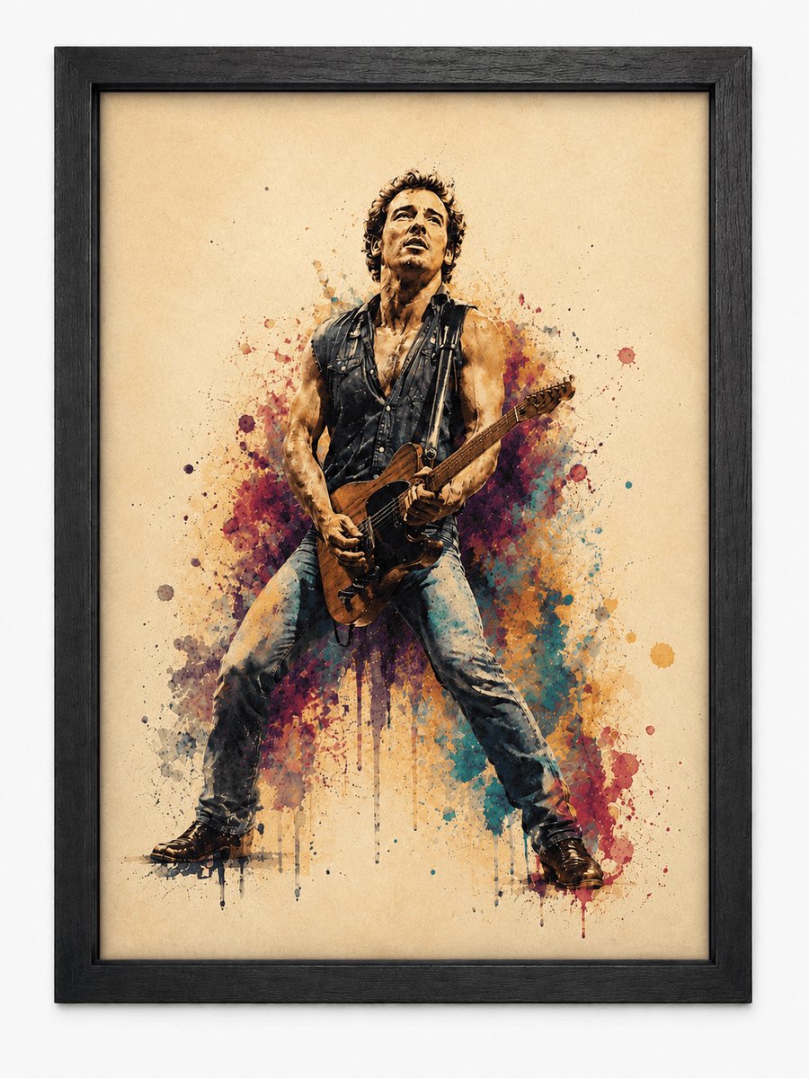 Bruce Springsteen Poster | Watercolor Art Print | The Boss Muziek Poster | Inclusief Zwarte A3 Lijst