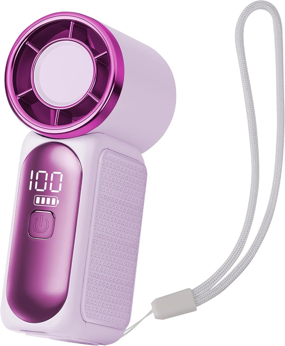 Draagbare Mini Handventilator, USB Oplaadbare Bureauventilator-Paars | 6 instelbare snelheden, met slim LED-display, zomeraccessoire, voor reis, buiten, kantoor