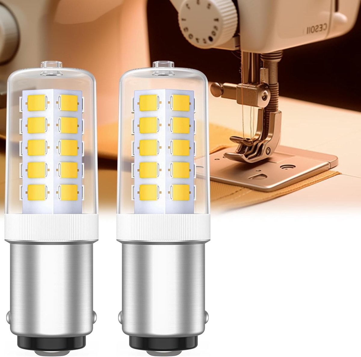 LED B15D lampen 4W warm wit LED 3000K 230VAC, 40 Watt gloeilamp vervanging voor naaimachine kroonluchter hanger kast gang licht, pak van 2 | Warmwit 3000 K, niet dimbaar, vervangt 15W-30W gloeilamp naaimachine, B15 naaimachinelamp voor Pfaff