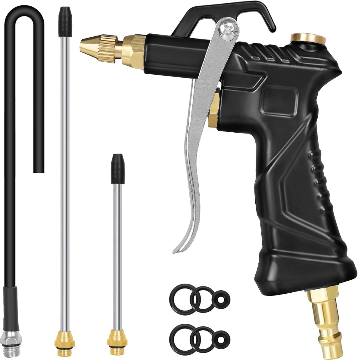 Luchtblaaspistool voor 1/4 inch BSP snelkoppeling, met 4 sproeiers, hogedruk-uitblaaspistool, perslucht, industrieel reinigingsgereedschap, blaaspistool, perslucht.
