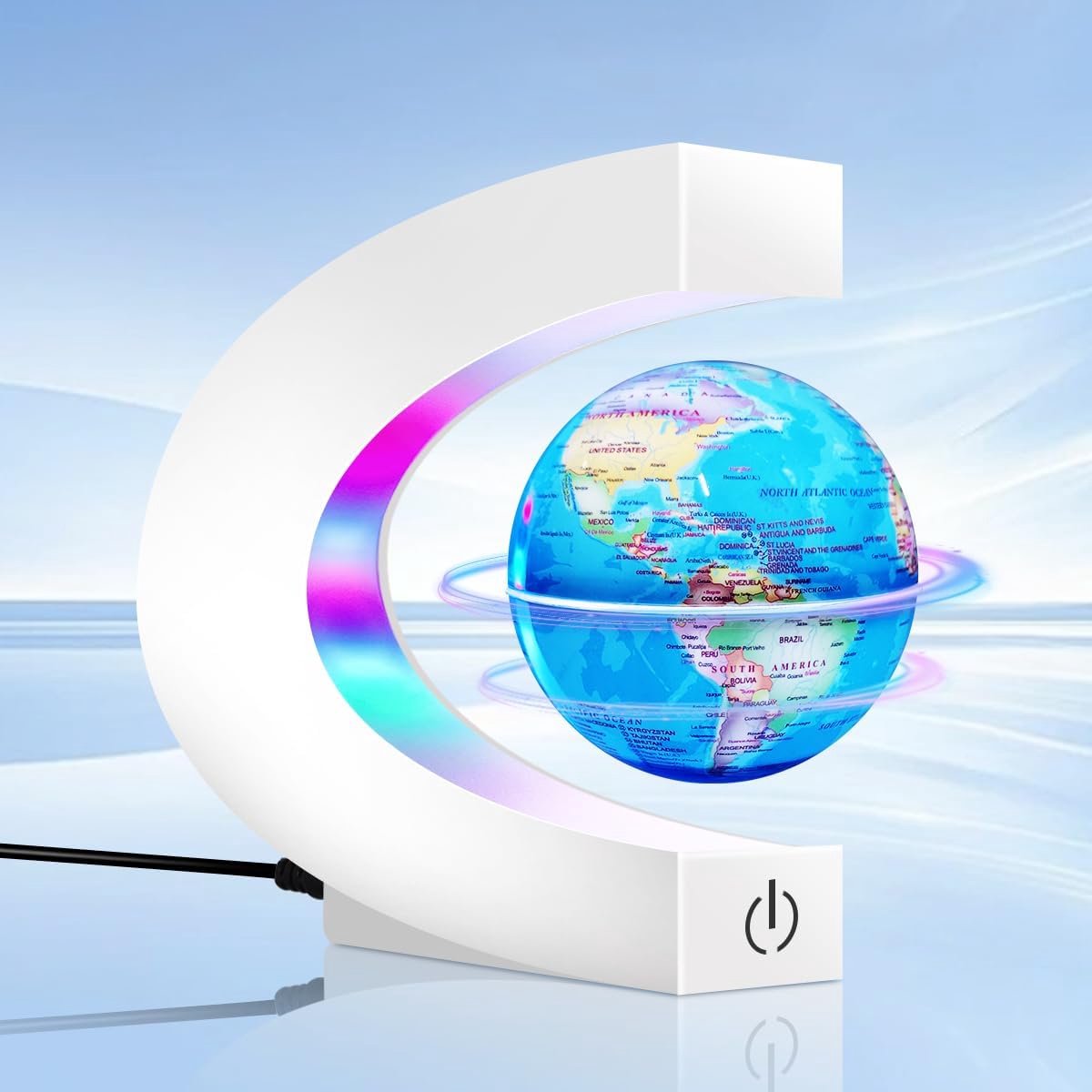 Wereldbollamp met ledlampen, cool gadget voor kantoor, thuis, plank, bureau, decoratie, cool cadeau voor mannen, vrouwen, vader, echtgenoot (wereldbol 8,5 cm)