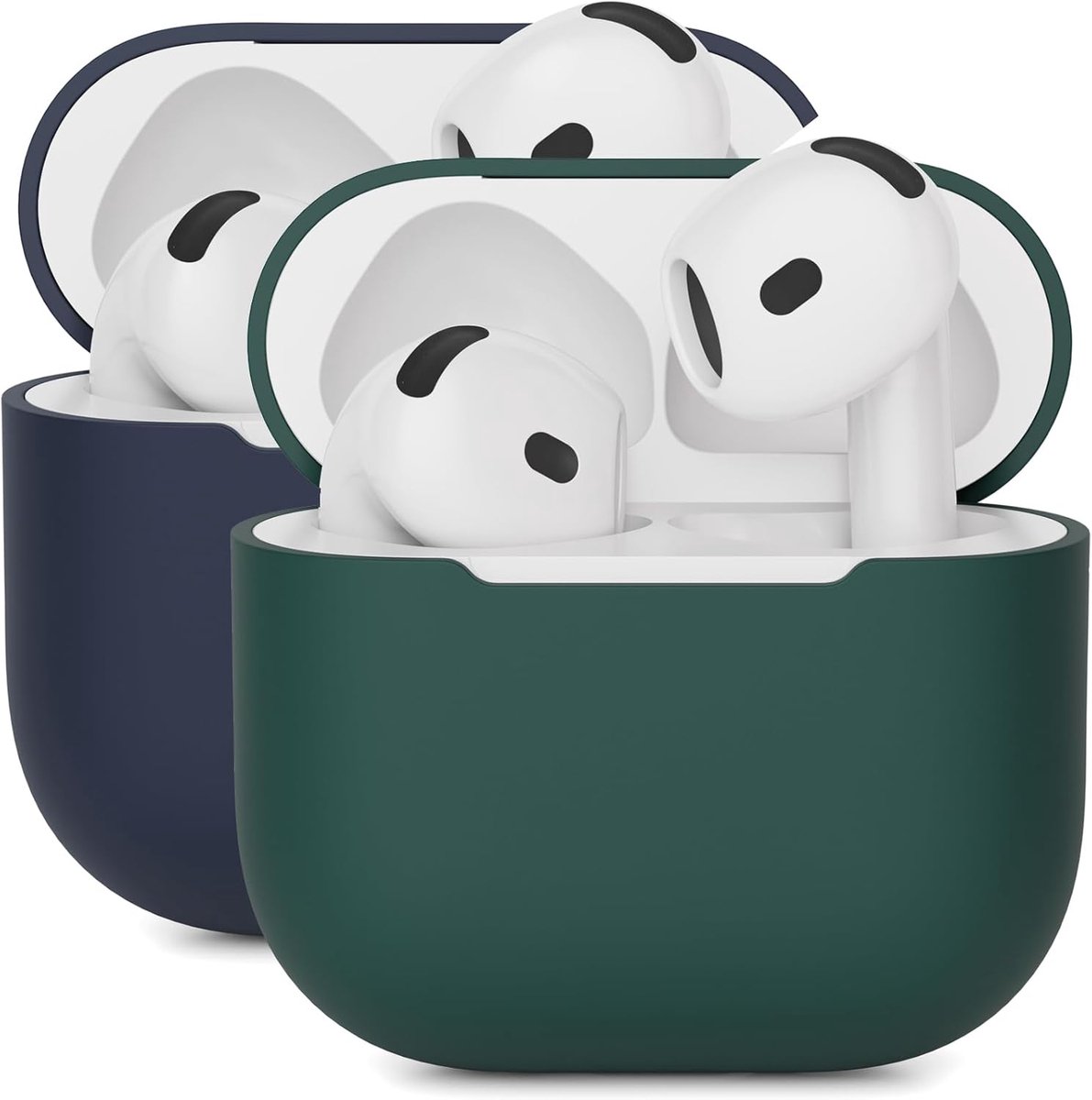 2PCS Mocarheri Siliconen hoes Compatibel met AirPods 4th Generation hoes 2024, Ultra-Thin, siliconen stootvaste zachte beschermhoes voor AirPods 4 (Donkergroen/Donkerblauw)