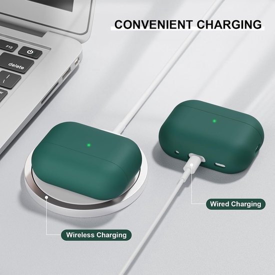 2PCS Mocarheri Siliconen hoes Compatibel met Airpods Pro 2 Generation hoes 2022, Ultra-Thin, siliconen stootvaste zachte beschermhoes voor Airpods Pro 2, LED vooraan zichtbaar (zwart/donkergroen) — afbeelding 4