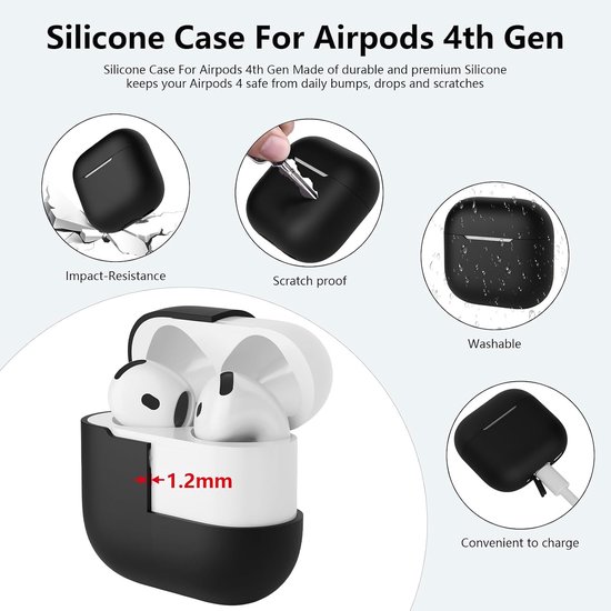 2PCS Mocarheri Siliconen hoes Compatibel met AirPods 4th Generation hoes 2024, Ultra-Thin, siliconen stootvaste zachte beschermhoes voor AirPods 4, LED vooraan zichtbaar (Zwart/Hemelsblauw) — afbeelding 4
