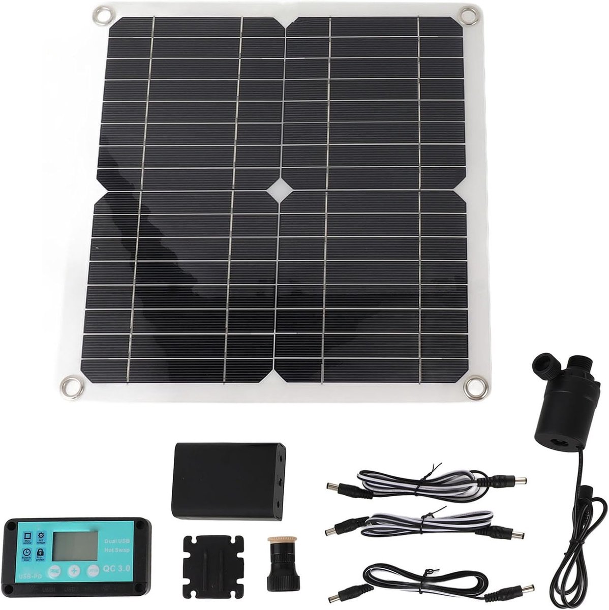 22W Buitenzonnefonteinpomp met 50W 12V Zonnepaneel, Batterijbox en MPPT-controller, Zonnewaterfonteinpompset voor Vijver, Tuin, Zwembad, Aquarium, Terras
