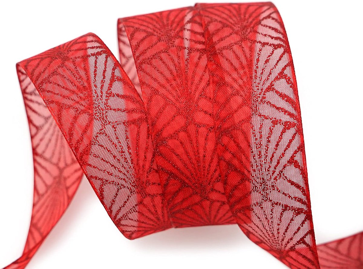 Art Nouveau ROOD cadeaulint, lint, decoratief glanzend, glanzend lint, kerstfeest, met vormvaste randen, versieren, knutselen, geschenkverpakking