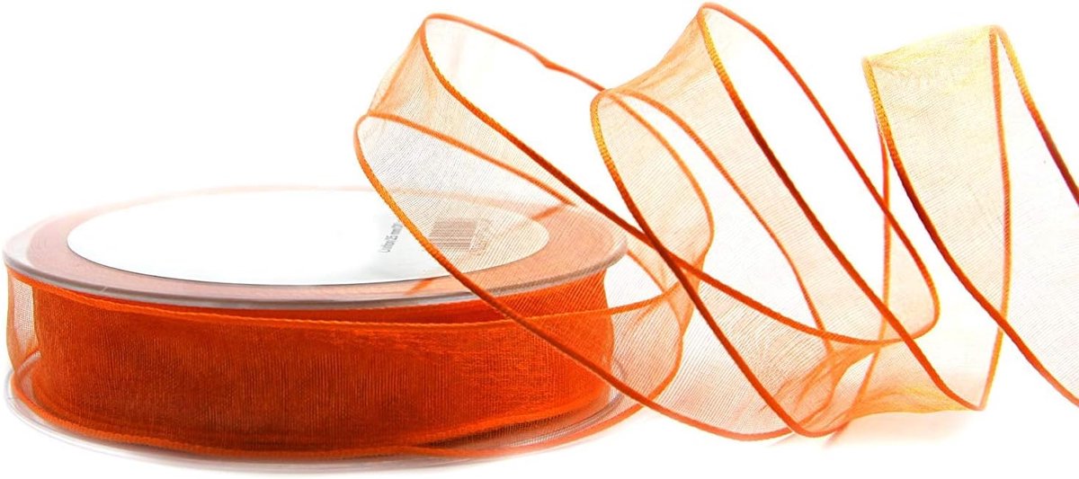 Decoratielint 20 m x 25 mm oranje cadeaulint lint lint transparant organza met vormvaste randen premium kwaliteit bruiloft verjaardag chiffon lint effen