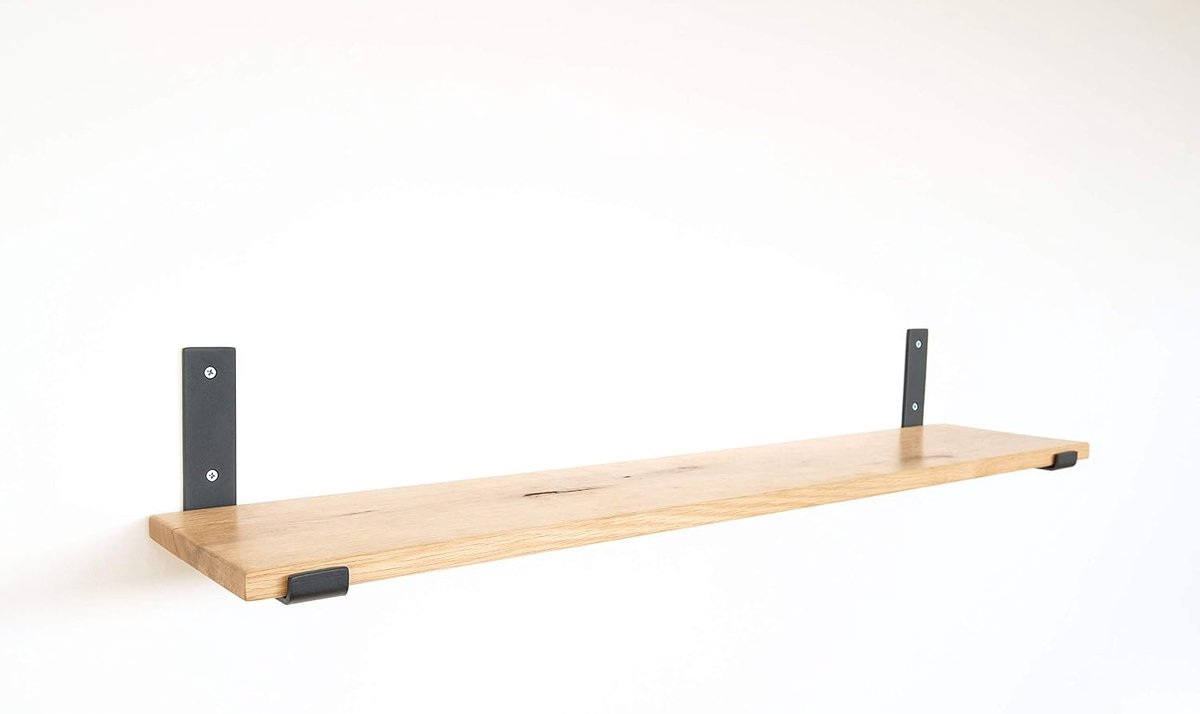 2x Natural Goods Berlin | Design wandrek eiken 100 cm | vele kleuren & modellen | plank massief hout metaal zwevende plank hangend, plankhoek, console (plank KREUZBERG (20 cm diep), zwart)