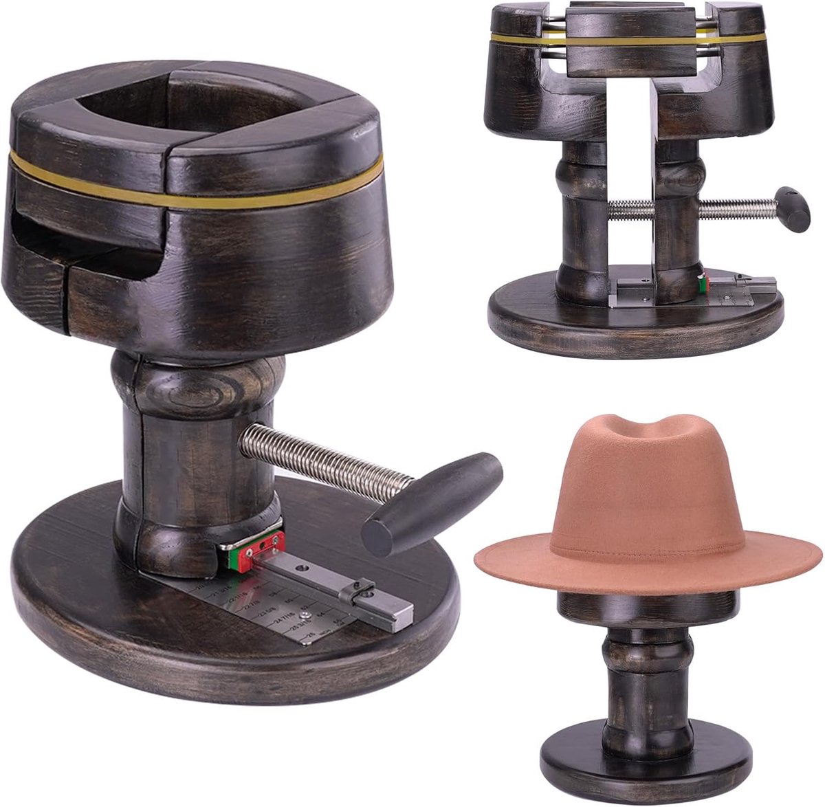 4 Way Millinery Hoed Sizer Brancard Vintage Mechanische Houten Hoed Blok Display Stand Bruin