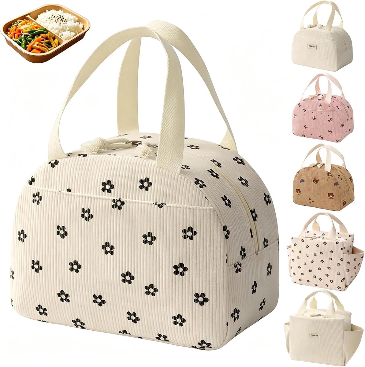 6,5L lunchtas, draagbare kleine thermische tas, opvouwbare lunchtas, ontbijttas, geïsoleerde tas met bloemenpatroon, voor kantoor, school en kamperen