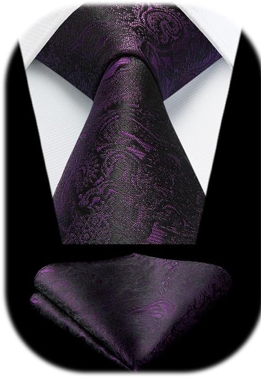Herenstropdas paisley trouwstropdas met pochet Klassieke stropdas in effen kleur en pochet