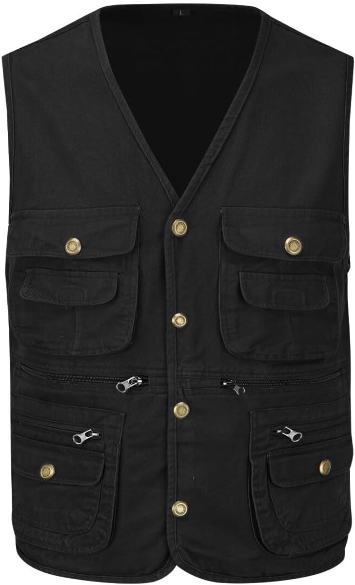 Mannen Multi Pocket Gilet Outdoor Vissen Vest Katoen Fotografie Jacht Safari Vest Utility Mouwloze Jas