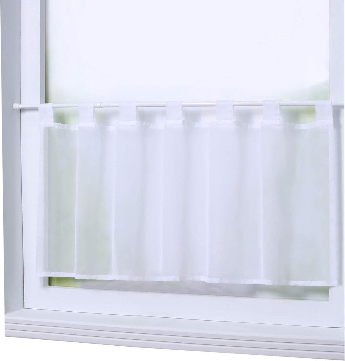 Eva Gordijn, lussen, zonder boren, stang van polyester, transparant, kort, decoratie voor slaapkamer, keuken, 1 stuk, wit, h x b 60 x 120 cm