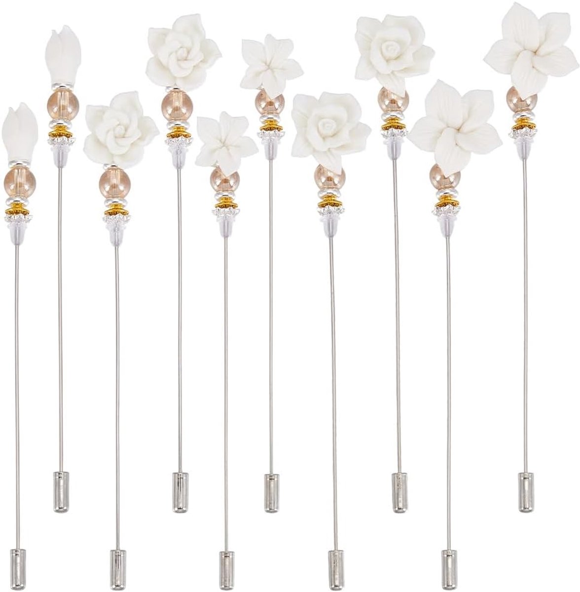 10 Stks 5 Stijlen Vintage Hoed Pin Bloemen Revers Stok Broche Klassieke Pins Voor Vrouwen Mannen Hoed Pins Decoratie Verjaardag Cadeau Geven Mode Accessoire, 12,1 cm Lange Pin