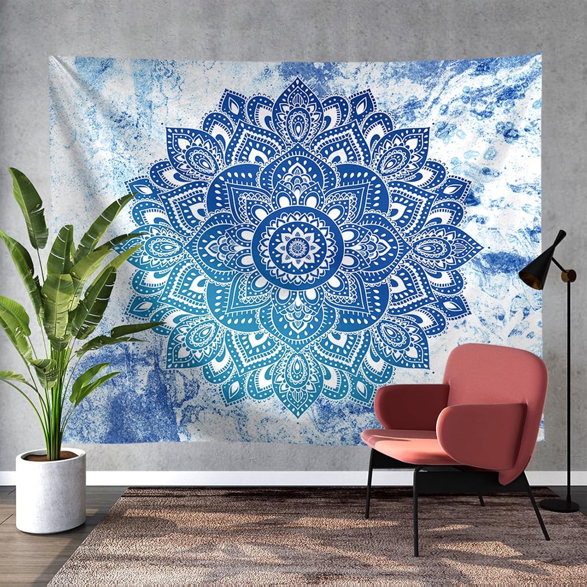 Wandtapijt voor de slaapkamer, wanddoek wandbehang voor kamerdecoratie, boho-wandtapijten voor kamerdecoratie, slaapkamer, woonkamer (lichtblauw mandala, 200 x 150 cm, niet ingelijst)