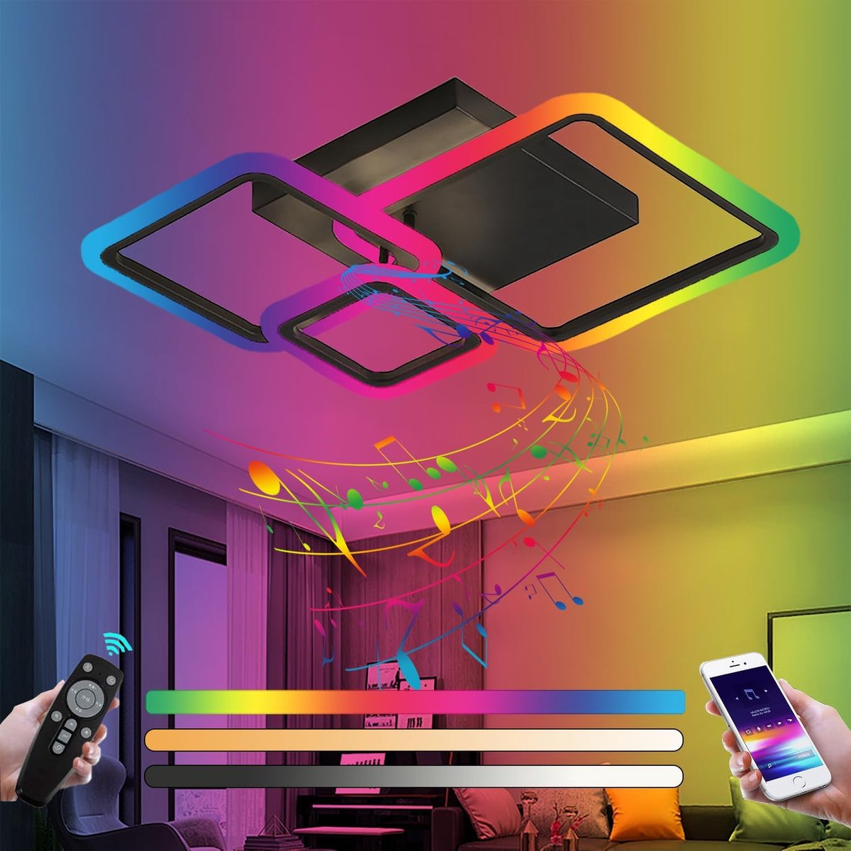 RGB met bluetooth-luidspreker 84 W plafondlamp smart dimbaar met afstandsbediening vierkant modern Plafondverlichting voor slaapkamer woonkamer kinderkamer eetkamer ceiling lamp