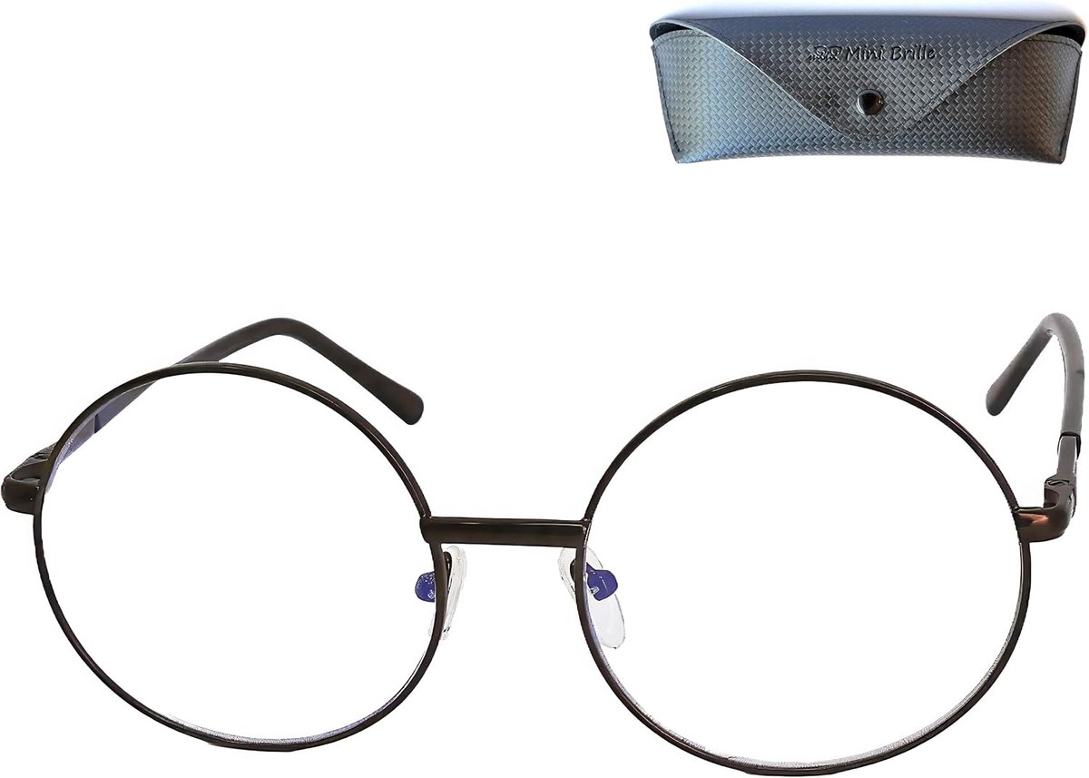 Ronde blauwlichtfilter leesbril – vintage metalen montuur, grote glazen, computerbril incl. etui