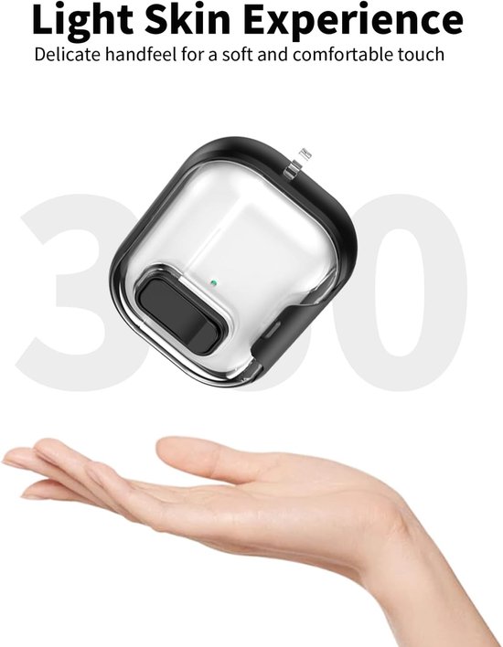 Hoes voor AirPods Pro 3/Pro3 oordopjes, zachte TPU + PC transparante cover, met beugelfunctie, waterdicht, schokbestendig, eenvoudig te dragen, met koord, sleutelhanger en reinigingsset, zwart — afbeelding 5
