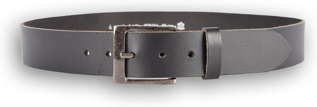Buffelleer Riem, Maat 85-4cm Breedte, 5.5cm Gesp in Donker Zilver - Unisex Leren Riem, 5 Gaatje