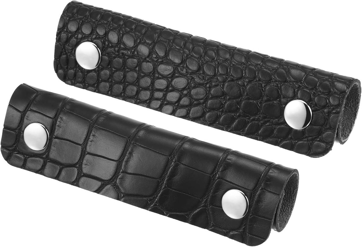 Bagage Handvat Wrap, 2 Pack Onregelmatig Patroon PU Handtas Grip Cover Protector Identifier met Sluiting voor Koffer Boodschappentas, Zwart