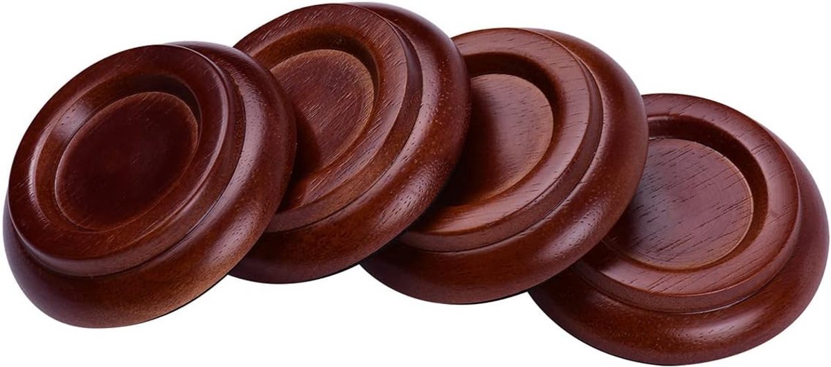 Set van 4 piano caster cups, massief houten piano caster cups voor staand piano Hout piano caster pianopoot vloerbeschermer, antislip en geruisloos schuim, bruin