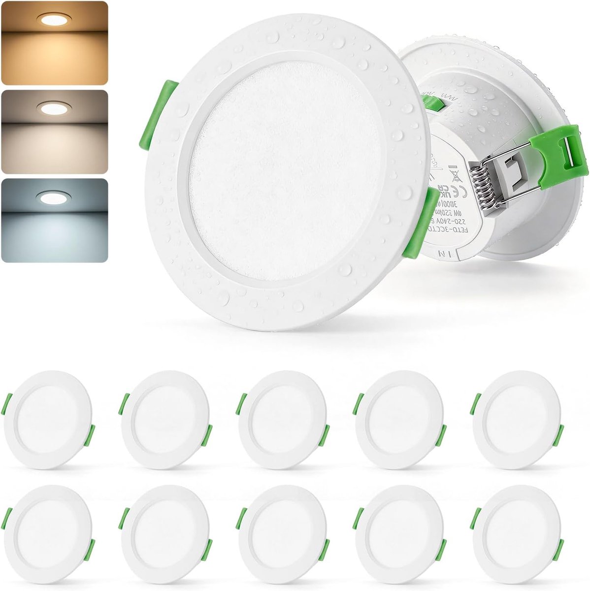Led-inbouwspot, 230 V, gat 55 mm - 68 mm, 4 W, badkamerspot, IP44, warmwit, 3000 K, neutraal wit, 4000 K, koudwit, 6000 K, extra platte plafondspots voor woonkamer, keuken, 10 stuks