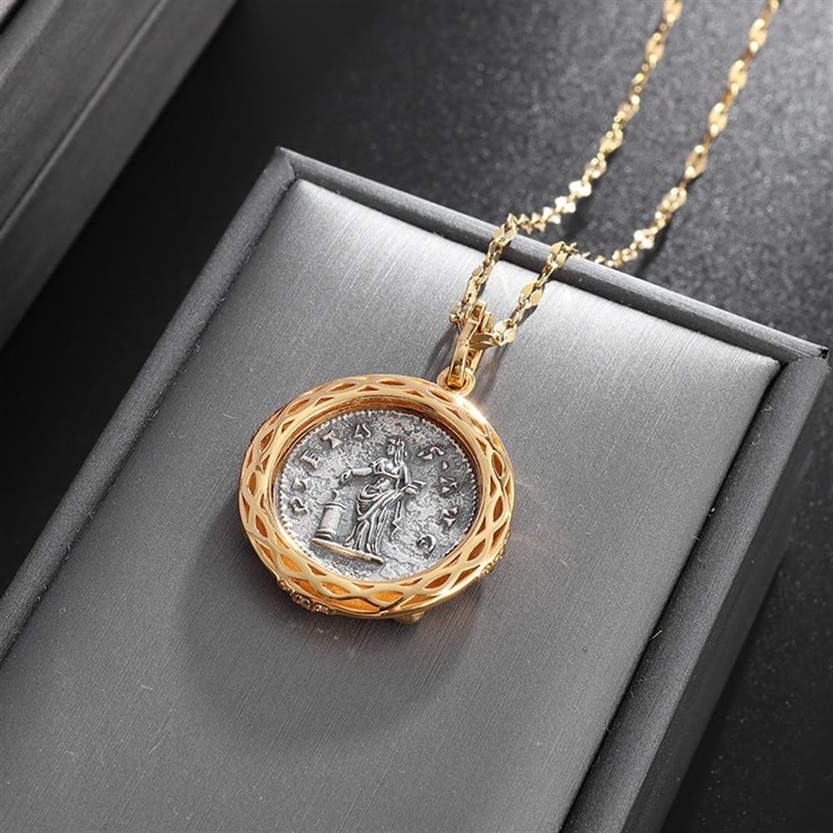 Romeinse Geluks Godin Koningin Antieke Munt Wonderbaarlijke Medaille Ketting,Oude Romeinse Symbool Amulet Ketting Vrouwen