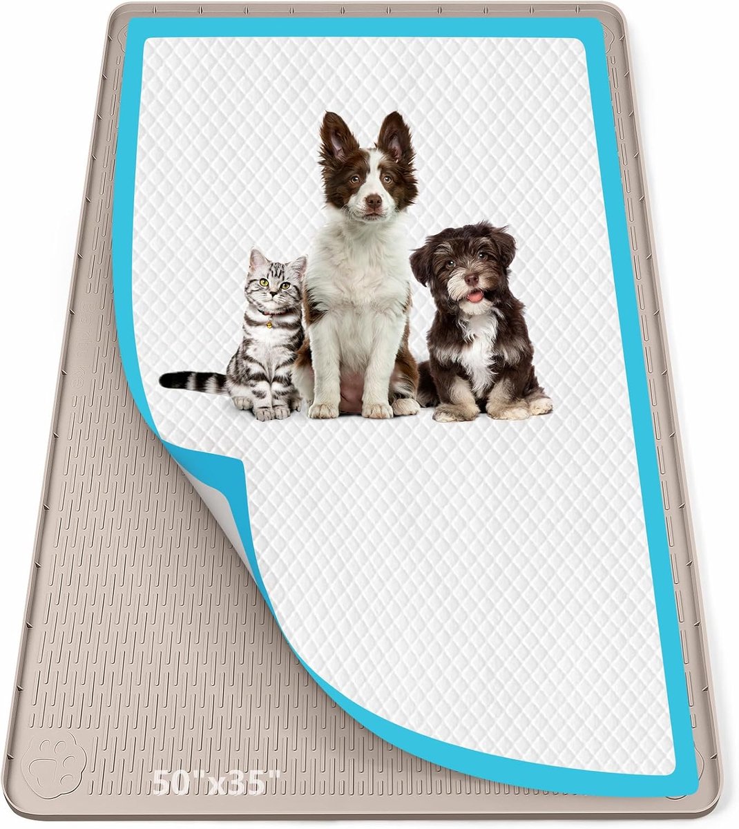 127 x 89 cm siliconen urine-opvangmat met hoge rand voor honden, katten, konijnen, lekvrij, hondentrainingsmatten ter bescherming van de vloer thuis (kaki)
