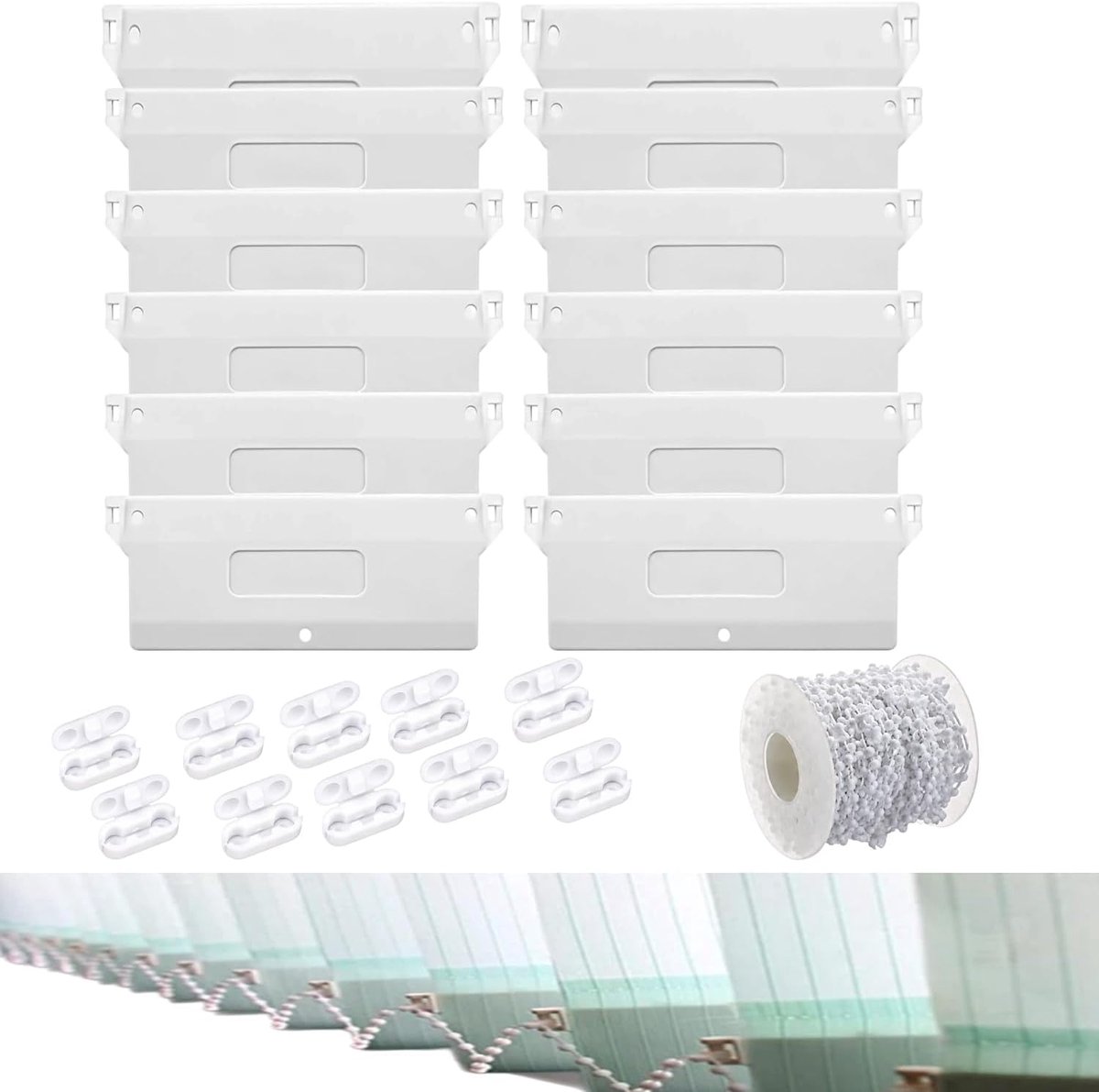 12 stuks lamellengewichten, verticale jaloezieën, 127 mm, lamellengordijn, reserveonderdelen voor verticale jaloezieën, gordijn met 10 meter witte ketting en 10 kettingverbinders voor thuis