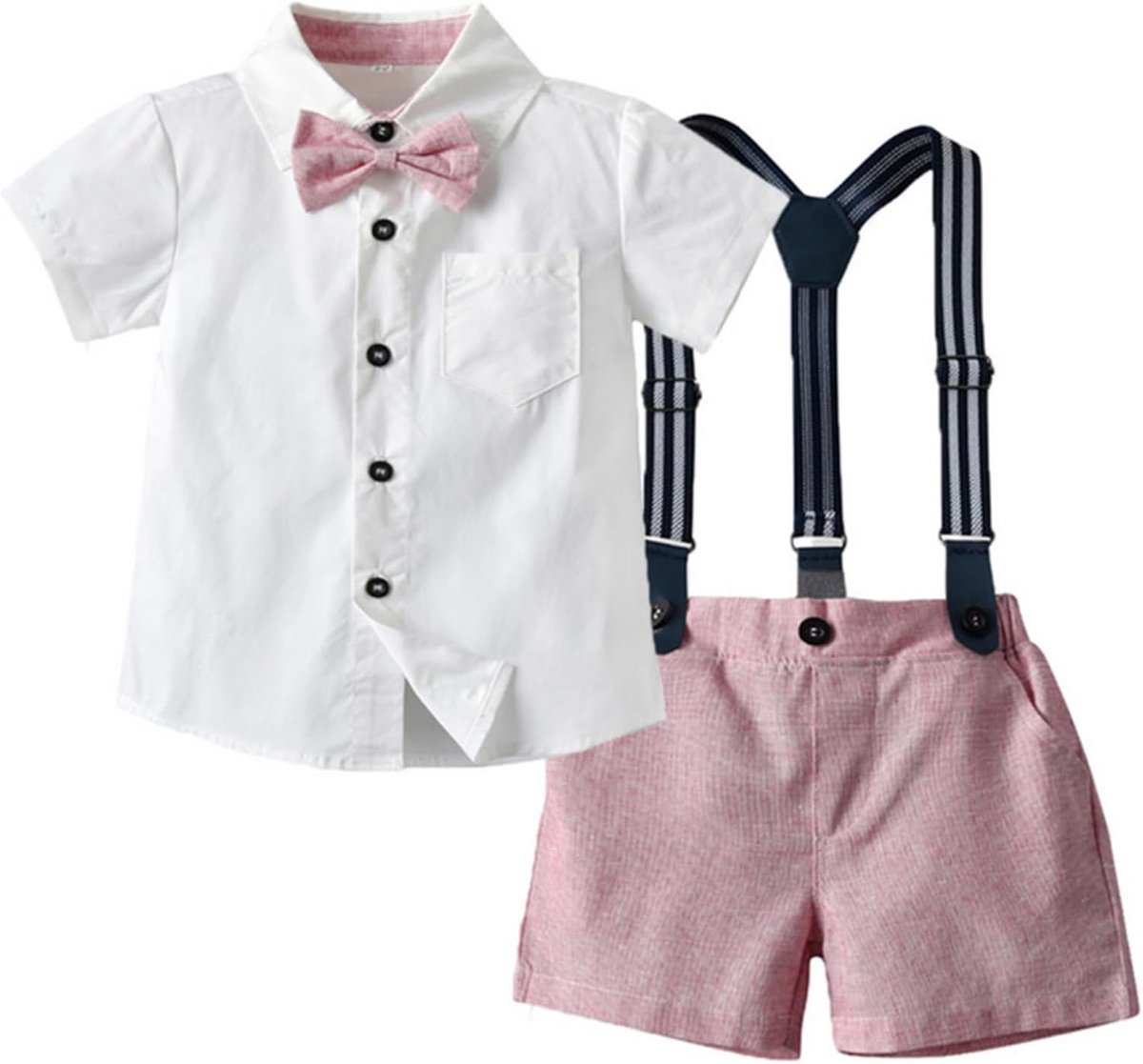 Jongens Zomerpak met Shirt en Jarretelbroek | Korte Mouwen, Strikje, Leeftijd 1-8 Jaar, 2-Delig Pak, Zomercollectie