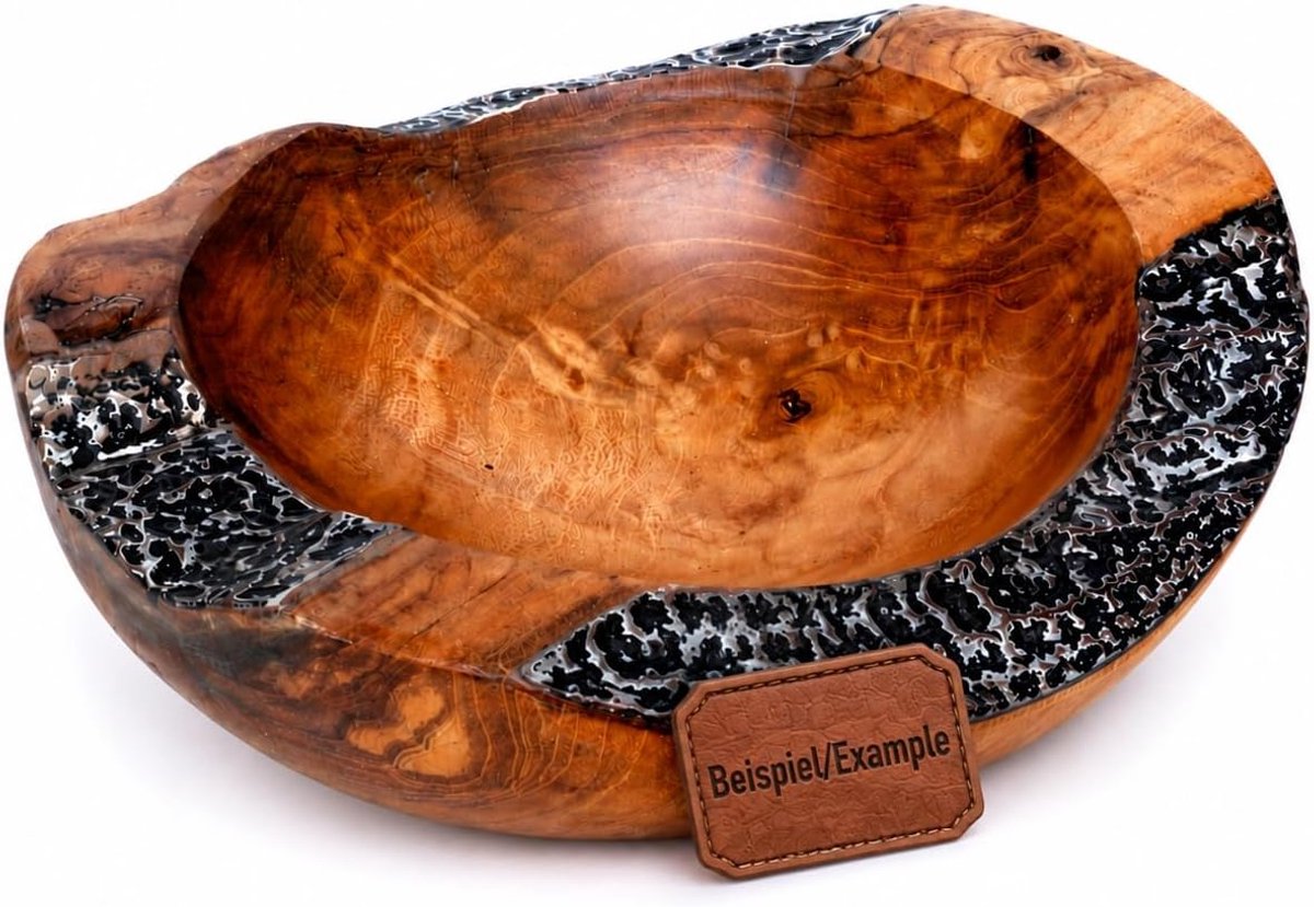 Teak houten schaal fruitschaal teakhout aluminium designschaal handgemaakt uniek 35cm