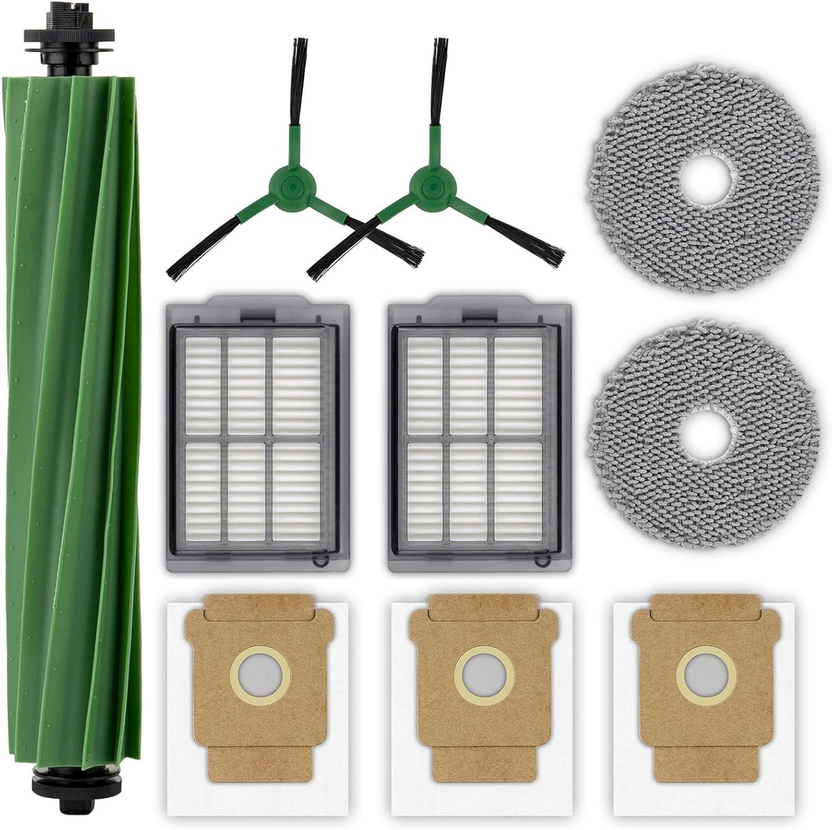 (10 stuks) Plus 505 Combo vervangende onderdelen voor iRobot Plus 505 Combo robot/Plus 405 Combo Robotstofzuiger, 1 rolborstel, 3 stofzakken, 2 dweilpads, 2 zijborstels, 2 HEPA-filters