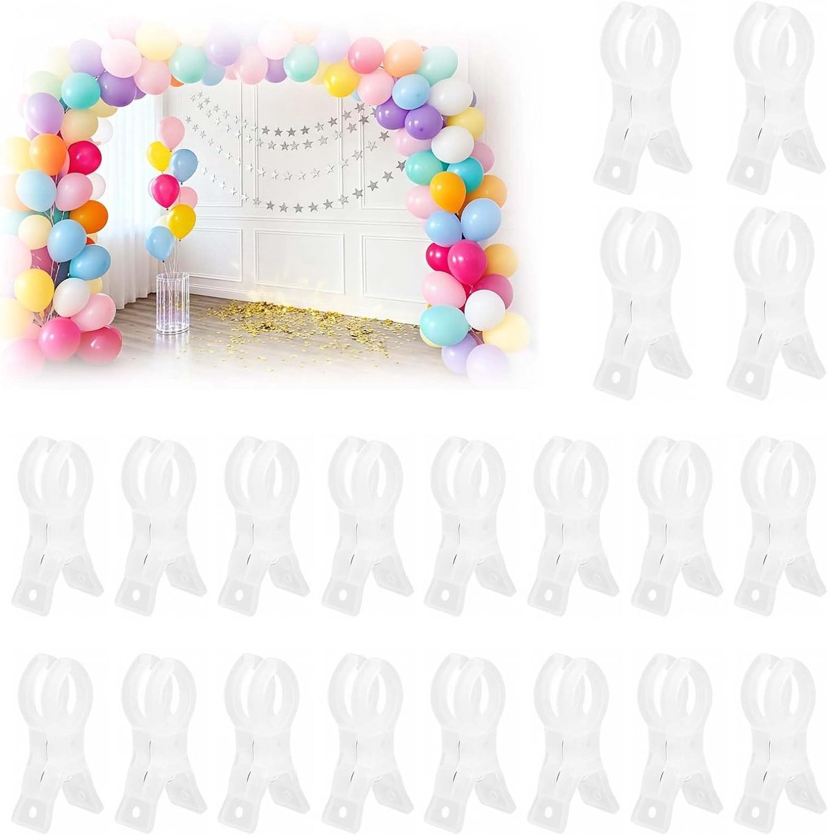 Clips, transparant, 20 stuks, herbruikbare ballonclips | 9 cm handdoekklemmen luchtballonhouder, wasknijpers voor strandhanddoek, badhanddoek, tapijt, kleding