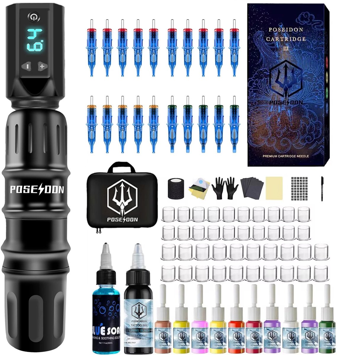 Tattoo Machine Set - Tattoo Machine Kit - Tattoo Pen - Beginnervriendelijk - Met Oefenhuid - 20 Naalden - Inkt Cups - 10 Inkt Kleuren