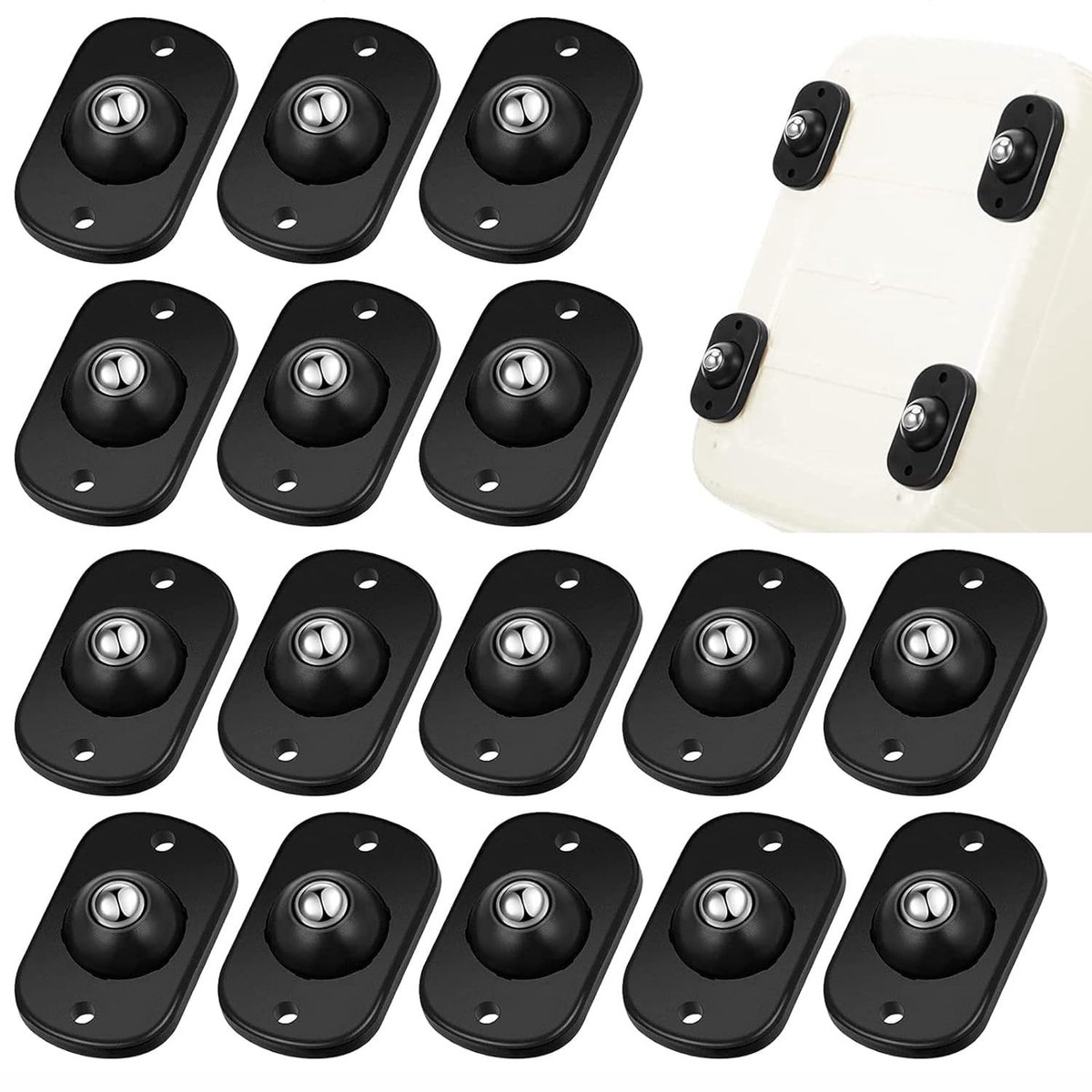 Zelfklevende miniwielen, kogelwielen voor keukengerei, 360° zwenkbaar universeel wiel, zelfklevend wiel voor doe-het-zelver, afvalbak, opbergdoos, kleine apparaten (16, zwart)