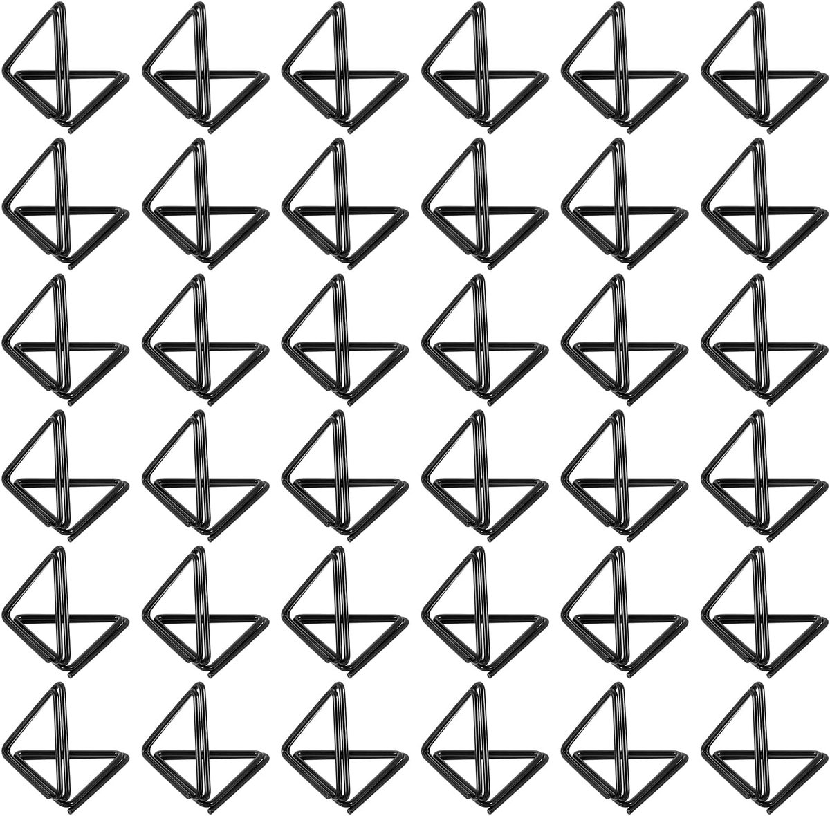 100 stuks driehoekige tafelnummerhouders, mini-plaatskaarthouders van koolstofstaal voor tafels, tafeldecoraties, bruiloften, recepties, feesten, banketten, zwart