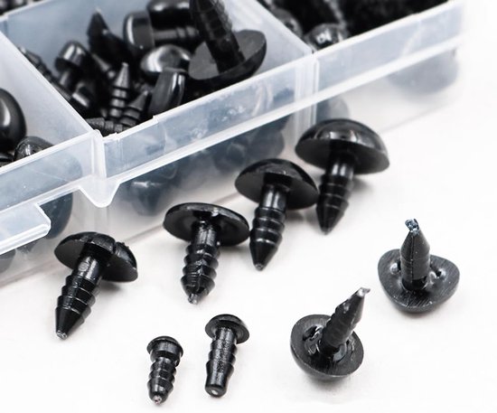 Ogen van kunststof, poppenneusogen met sluitring, voor zacht gehaakt speelgoed, knutselpoppen, verschillende maten (5-14 mm, zwart) — afbeelding 4