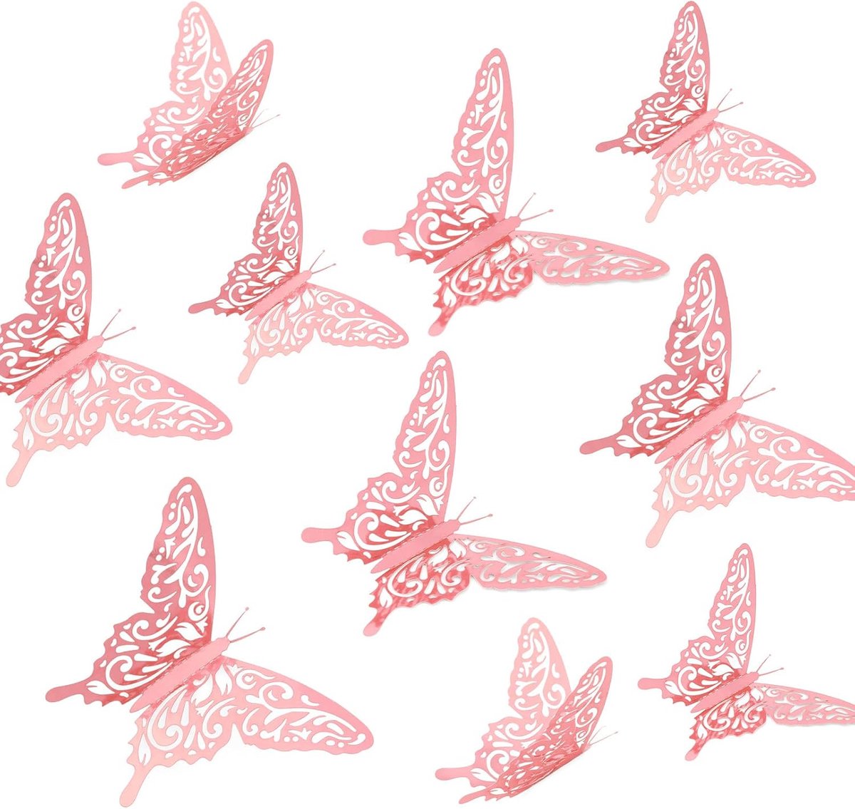 Muurstickers, 3D Vlinderversieringen Verwijderbare Levendige Stickers in 3 Verschillende Maten voor Kamerdecoratie Verjaardagsfeestdecoraties (Roségoud, Stijl 1)